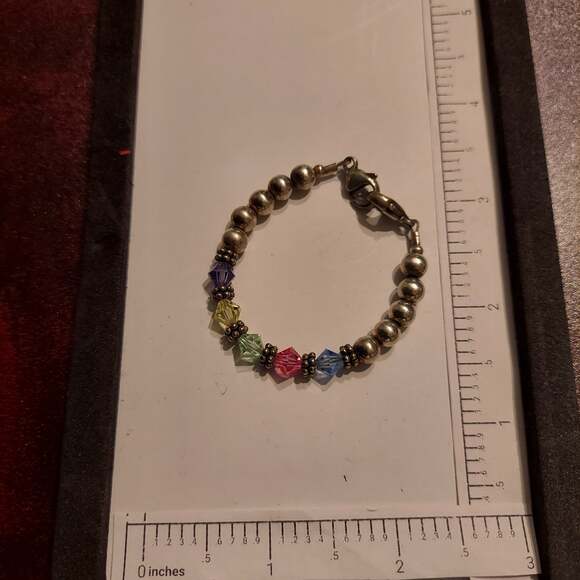 Vintage 925 Sterling Silver Clasp and Multi Color Crystals Bracelet - Picture 1 of 1